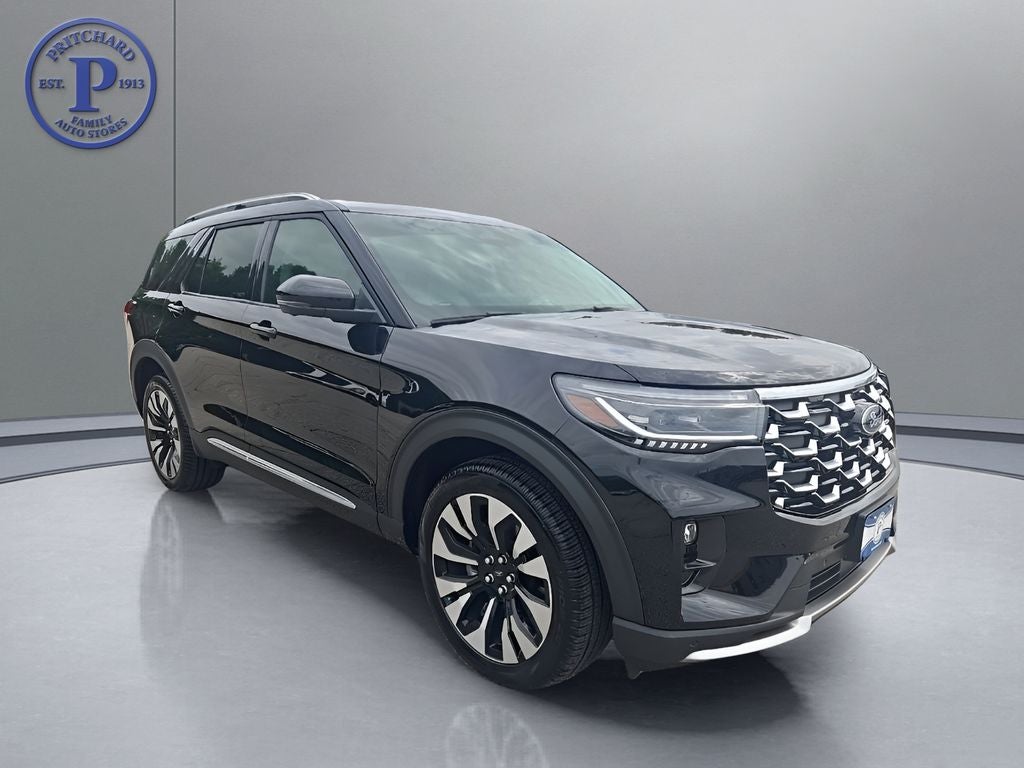 2026 Ford Explorer Platinum in Black Metallic — front three-quarter view