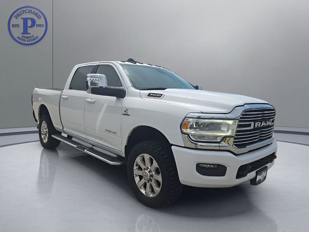 2023 RAM 3500 Laramie in Bright White Clearcoat — front three-quarter view